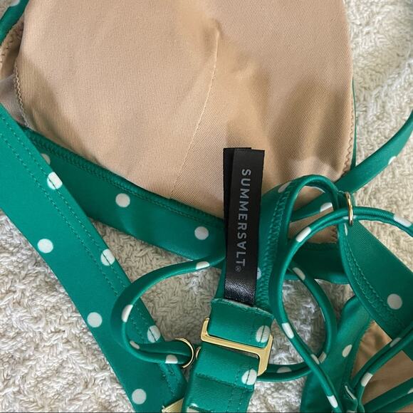 SUMMERSALT Green Polka Dot Classic Triangle Bikini Top Size 6 NWOT - Picture 4 of 7